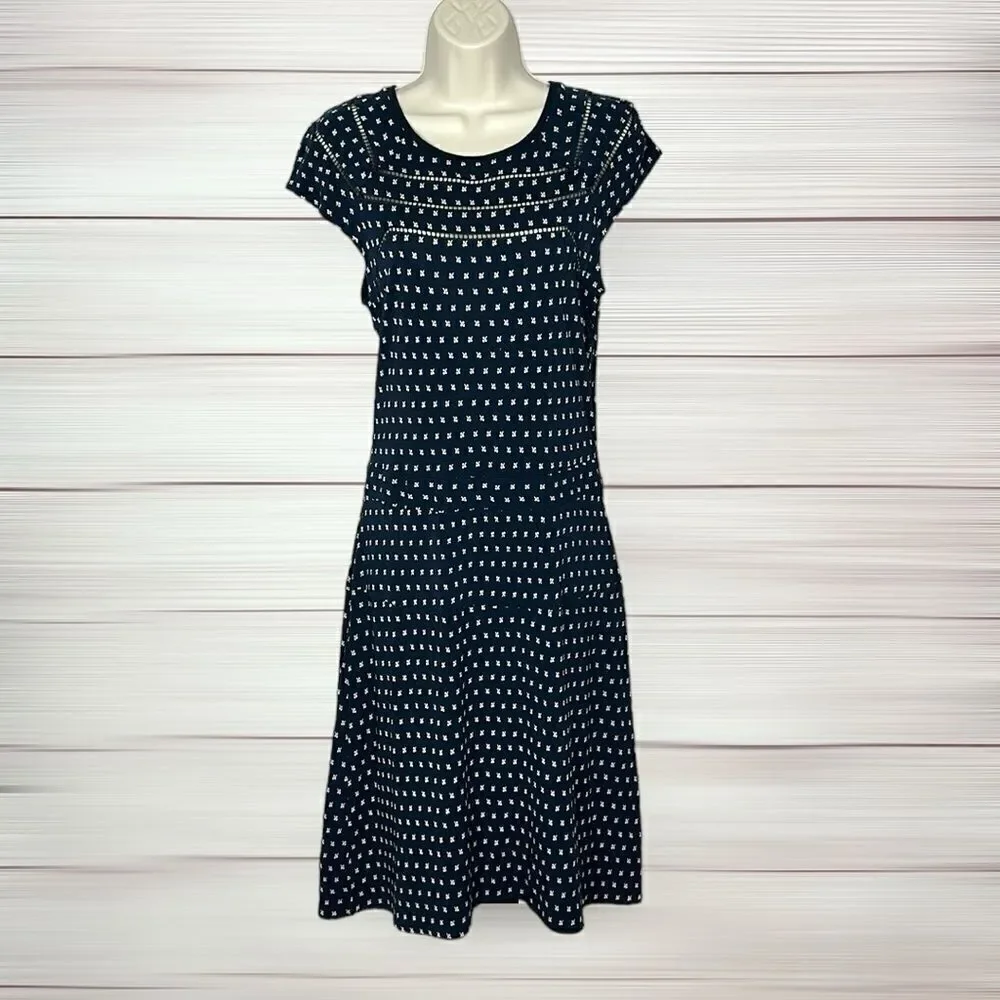 Tory Burch Midi Summer Dress Navy Blue Cap Sleeve Rayon Jersey size S